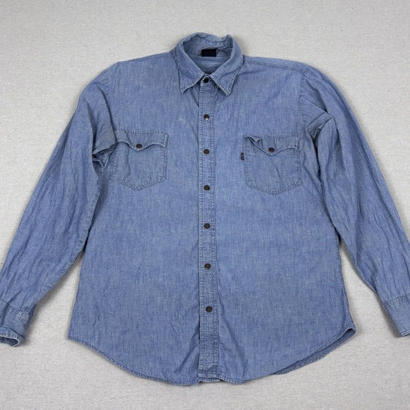 Vintage 70’s Levi Strauss Movin On Black Label Chambray Button Snap Longsleeve - Picture 1 of 10